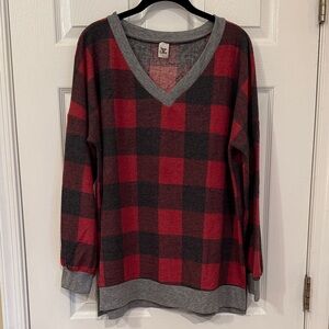 Sew In Love Red and Black Plaid Long Sleeve Top